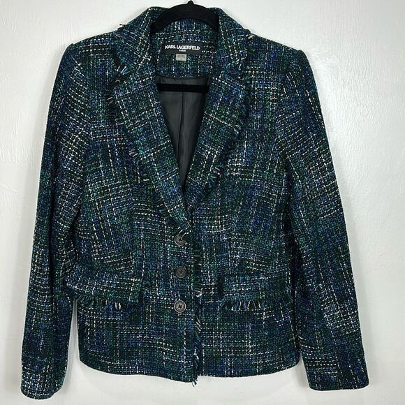 Karl Lagerfeld Paris Classic Tweed Raw Edges Blazer Jacket Size 10 - Picture 1 of 11